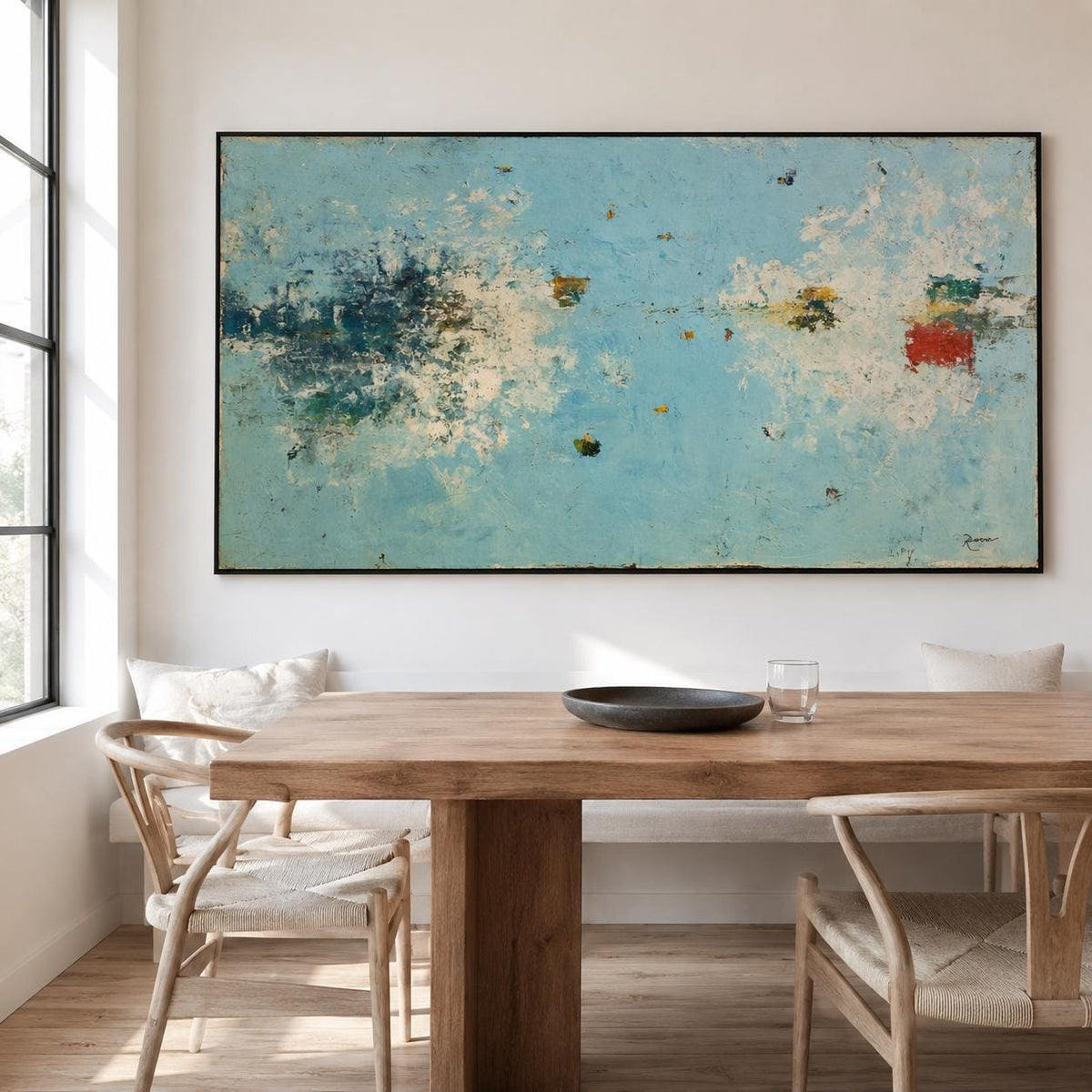 Large Blue Abstract Wall Art Textured Coastal Canvas Painting for Modern Living Room Decor