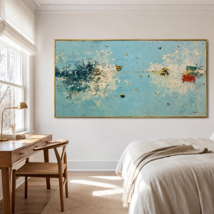 Large Blue Abstract Wall Art Textured Coastal Canvas Painting for Modern Living Room Decor