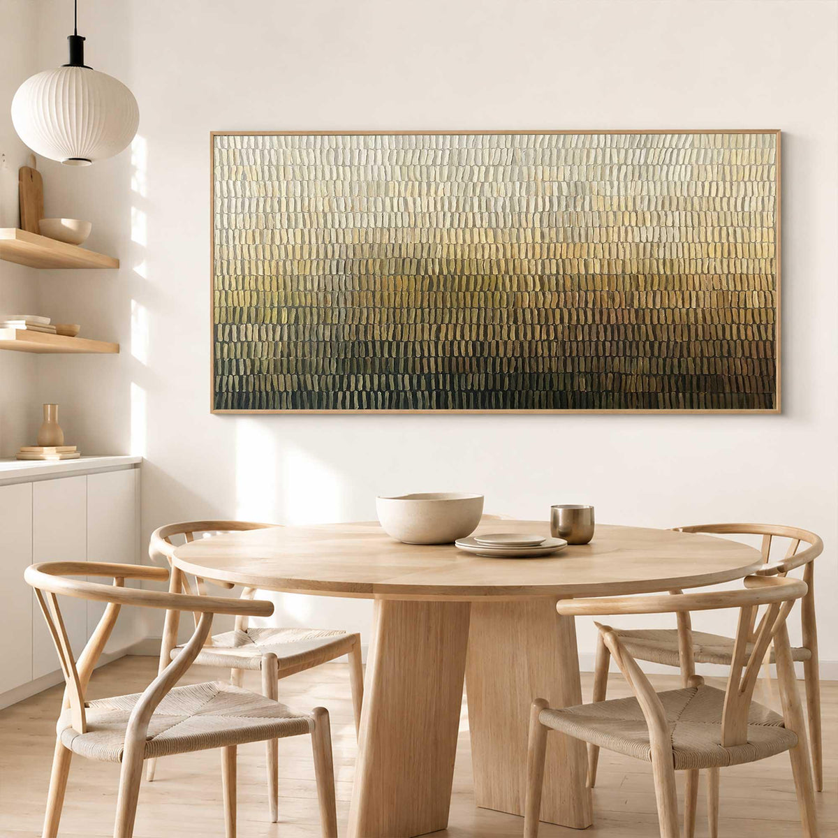 May include: A large rectangular wall art piece featuring a textured, impasto-style gradient that transitions from a light cream at the top to a deep, dark brown at the bottom, framed in a thin, light-colored wooden border.