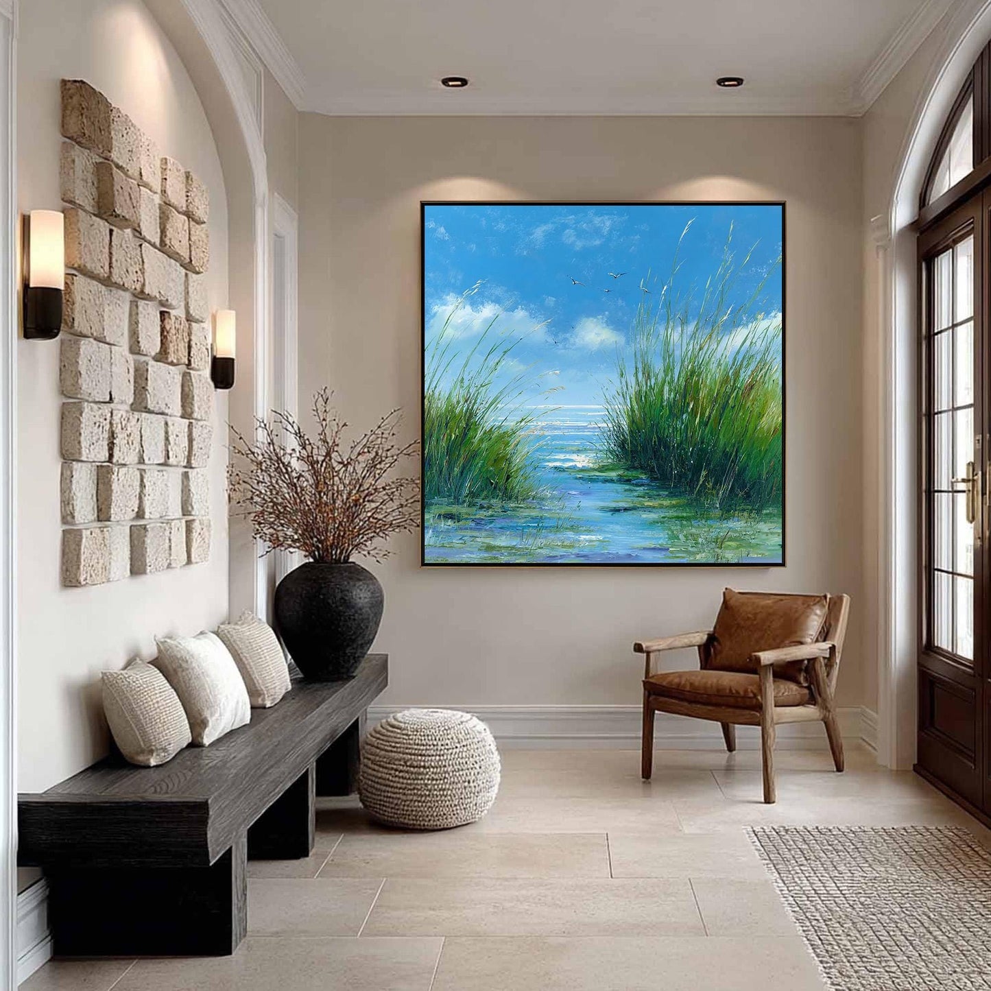 Blue and Green Impressionist Bird Animal Wall Art