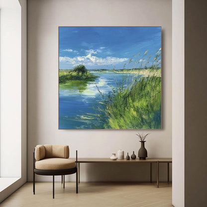 Original – Blue and Emerald River Landscape Wall Art | Oil Painting, view 3
