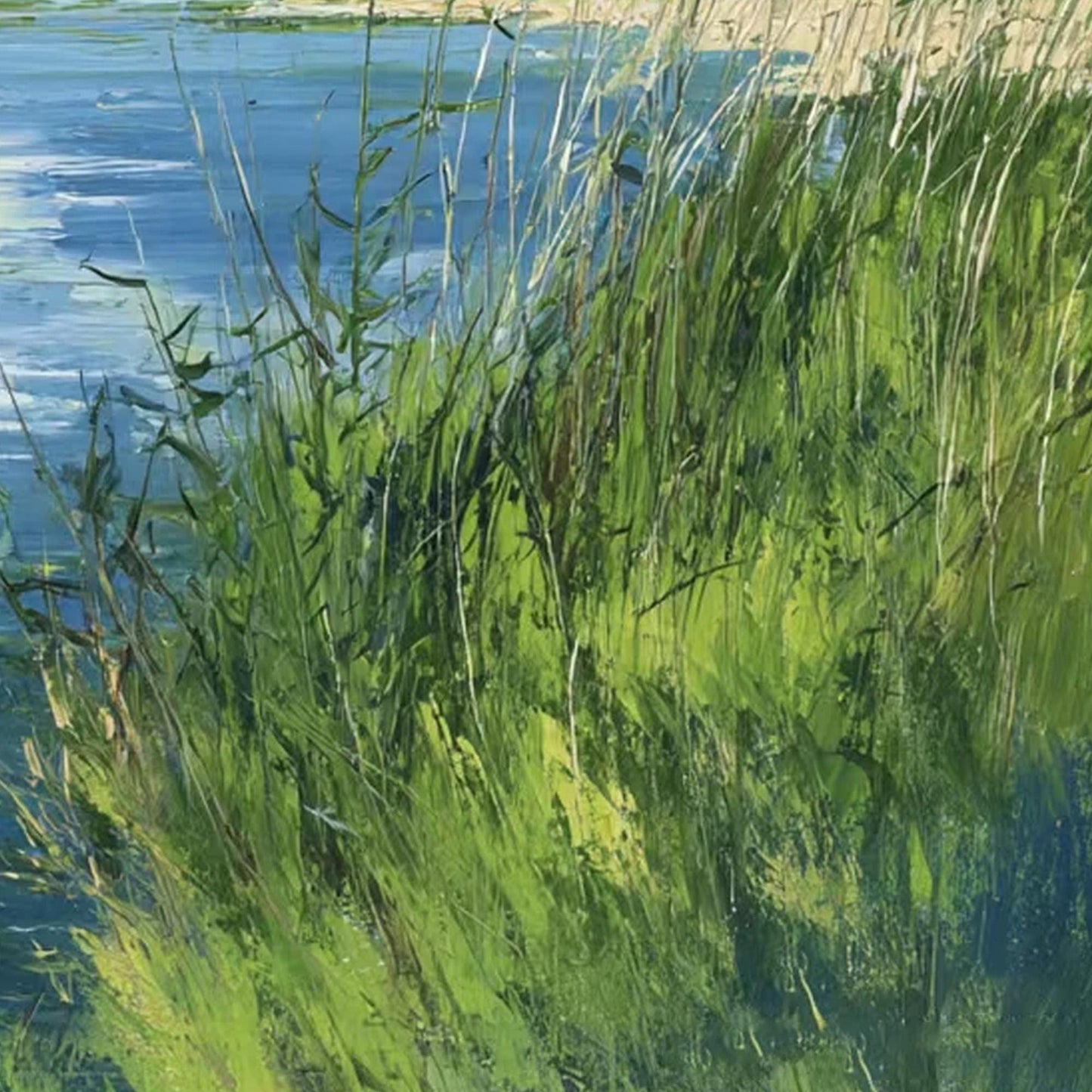 Blue and Emerald Impressionist River Landscape Wall Art