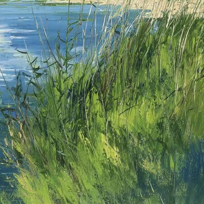 Blue and Emerald Impressionist River Landscape Wall Art
