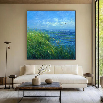 Blue and Green Impasto Seagull Animal Wall Art Oil Painting