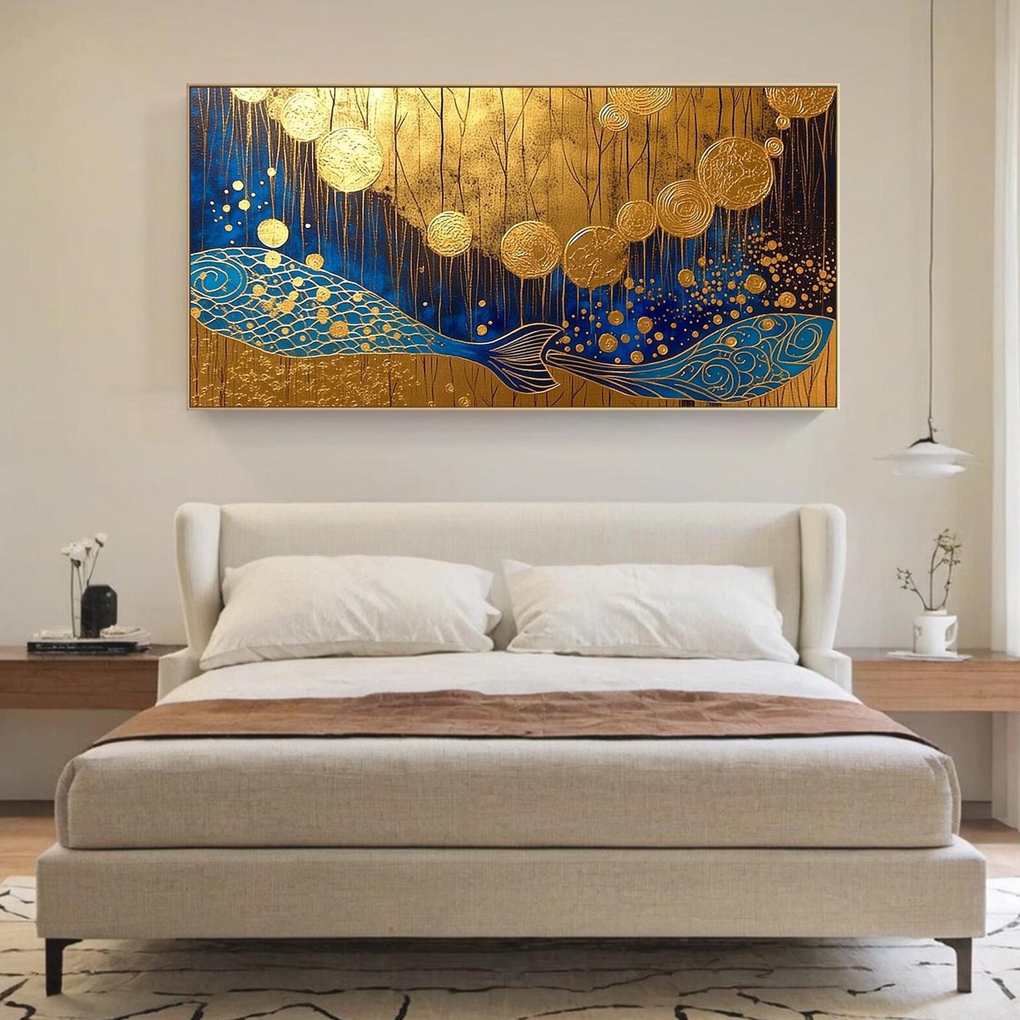 Blue and Gold Koi Fish Animal Wall Art – Handmade Acrylic - Asian Wall Decor - Feng Shui Home Art - Prosperity Housewarming Gift