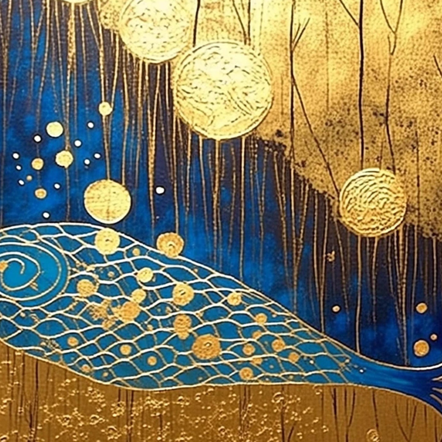 Handmade Acrylic - Asian Wall Decor - Feng Shui Home Art - Prosperity Housewarming Gift – Blue and Gold Koi Fish Animal Wall 