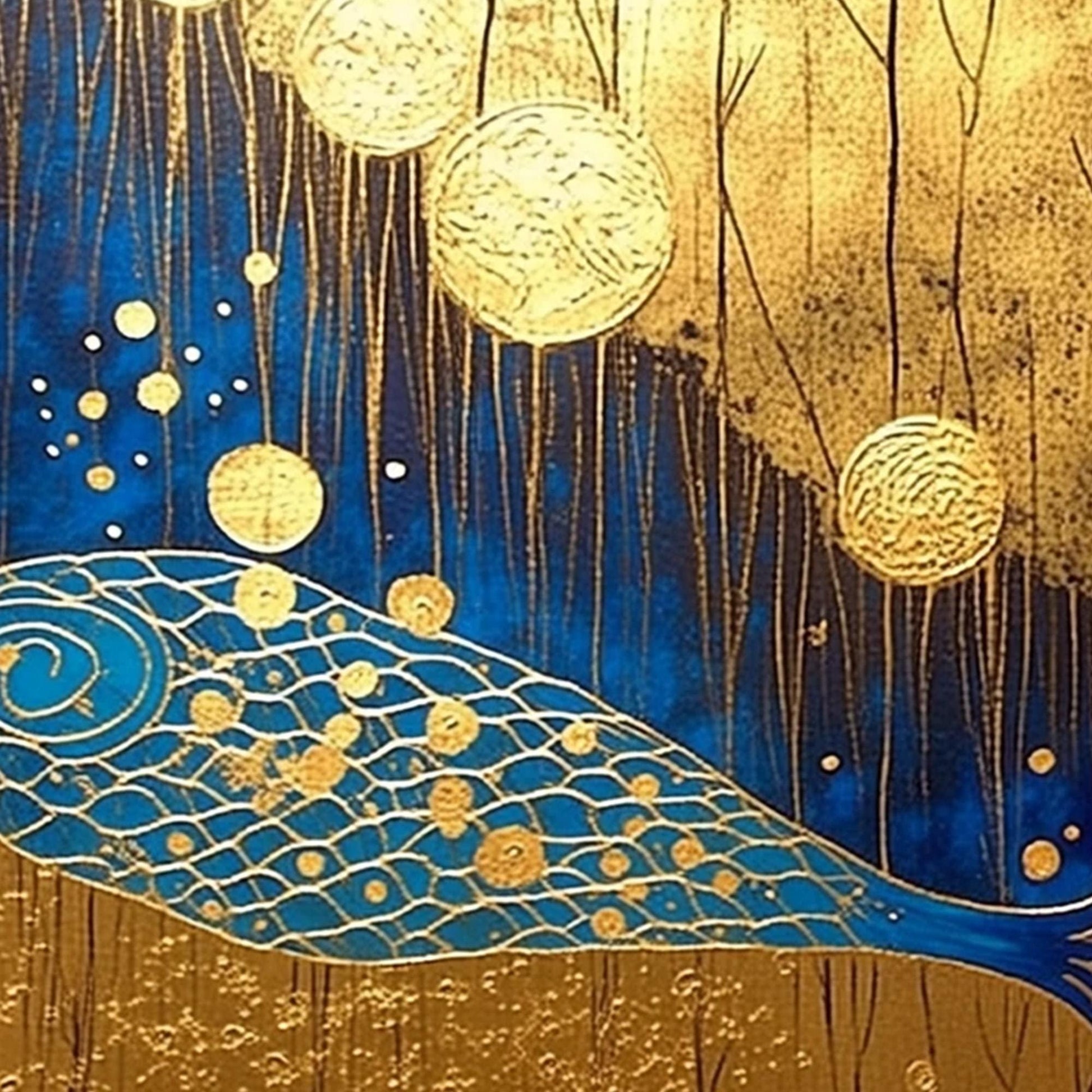 Handmade Acrylic - Asian Wall Decor - Feng Shui Home Art - Prosperity Housewarming Gift – Blue and Gold Koi Fish Animal Wall 