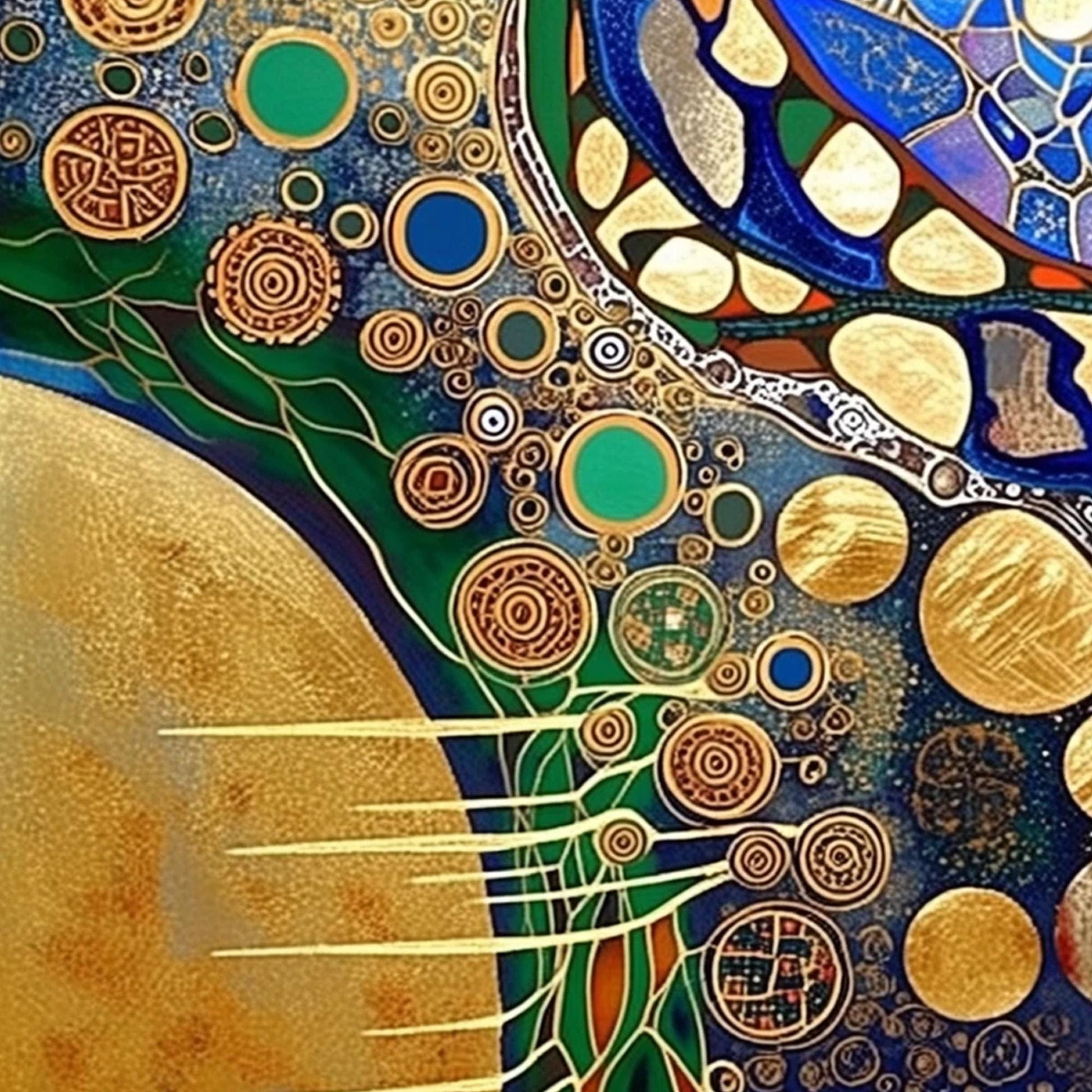 Gold Planet Circles Canvas - Handmade Acrylic - Art Nouveau Wall Decor - Luxury Home Housewarming Gift – Blue and Green Abstr