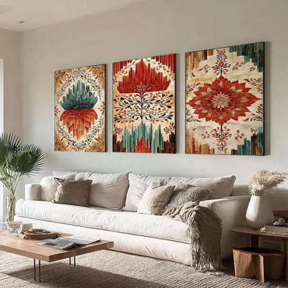 Original – Teal and Red Lotus Floral Wall Art | Oil Painting, view 2