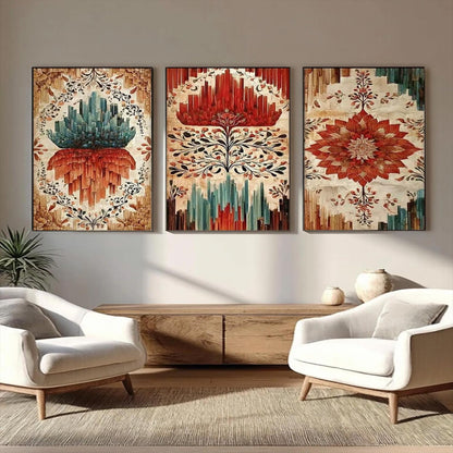 Original – Teal and Red Lotus Floral Wall Art | Oil Painting, view 1