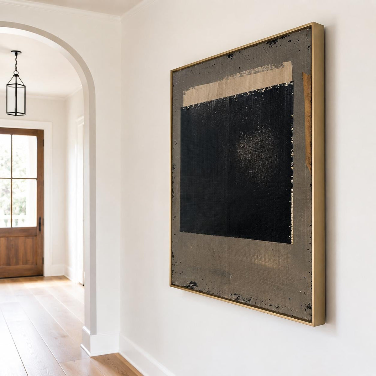 Black Taupe Abstract Wall Art Raw Edge Texture Canvas Painting for Modern Office Decor