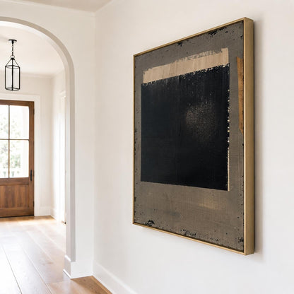 Black Taupe Abstract Wall Art Raw Edge Texture Canvas Painting for Modern Office Decor