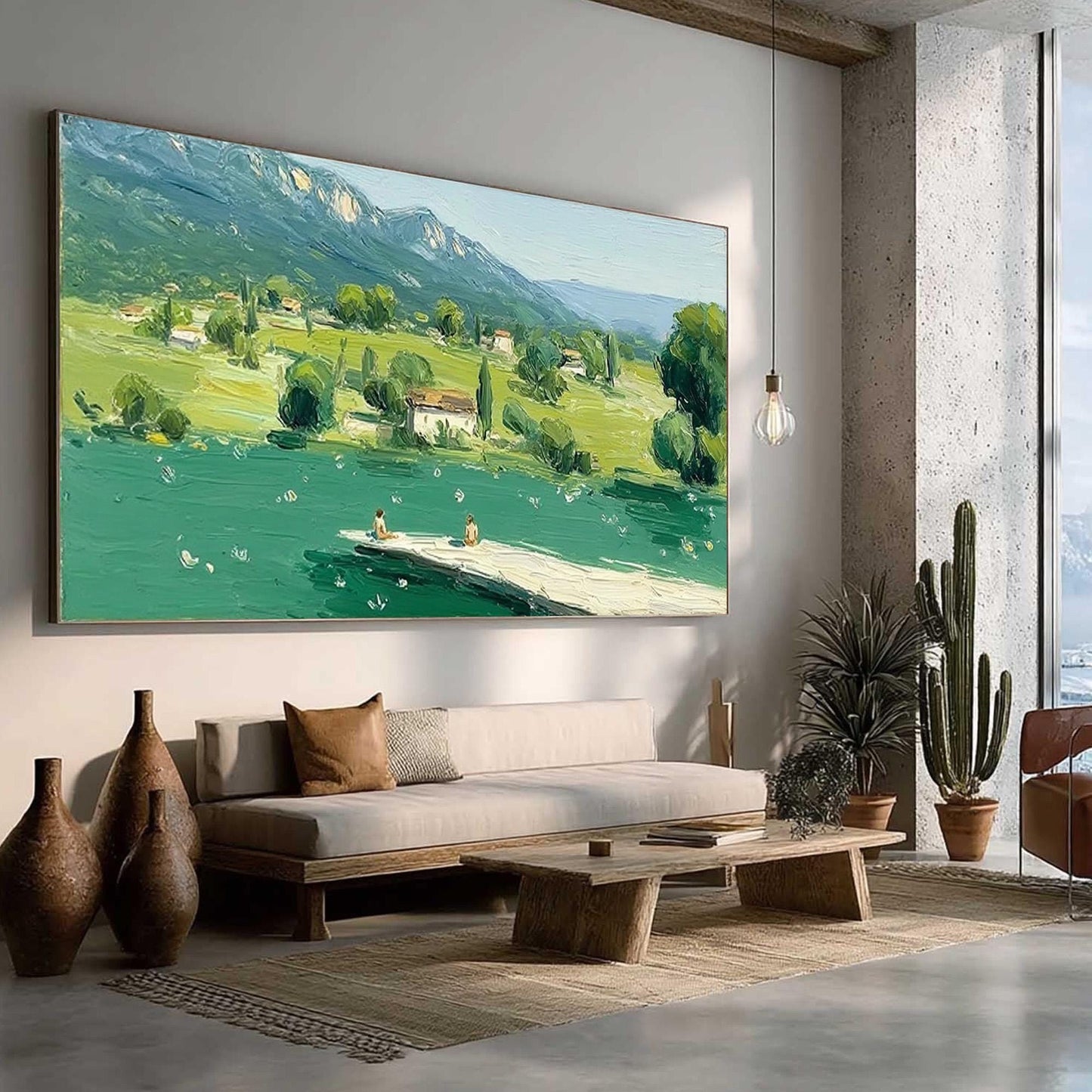 Green Mountain Landscape Canvas - Handmade Acrylic - European Countryside Wall Decor - Home Housewarming Gift – Colorful Coun