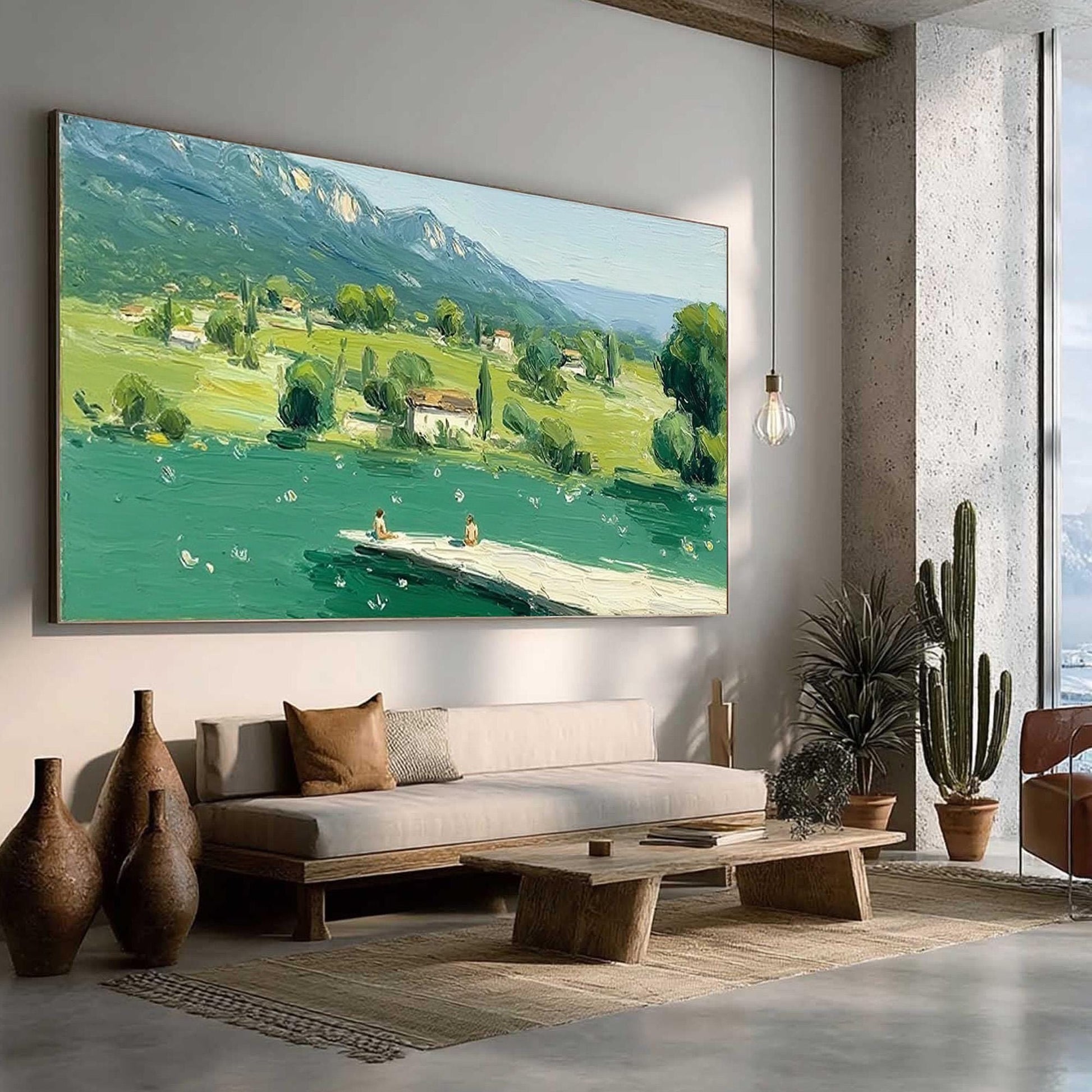 Green Mountain Landscape Canvas - Handmade Acrylic - European Countryside Wall Decor - Home Housewarming Gift – Colorful Coun