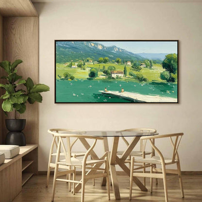 Green Mountain Landscape Canvas - Handmade Acrylic - European Countryside Wall Decor - Home Housewarming Gift – Colorful Coun