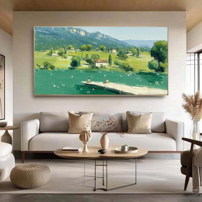 Green Mountain Landscape Canvas - Handmade Acrylic - European Countryside Wall Decor - Home Housewarming Gift – Colorful Coun