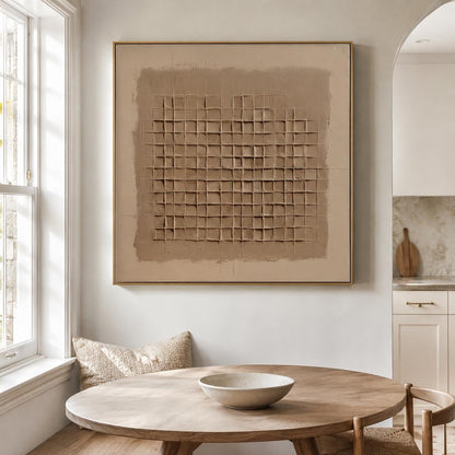 Beige Brown Wabi Sabi Wall Art 3D Grid Texture Canvas Painting for Office Decor