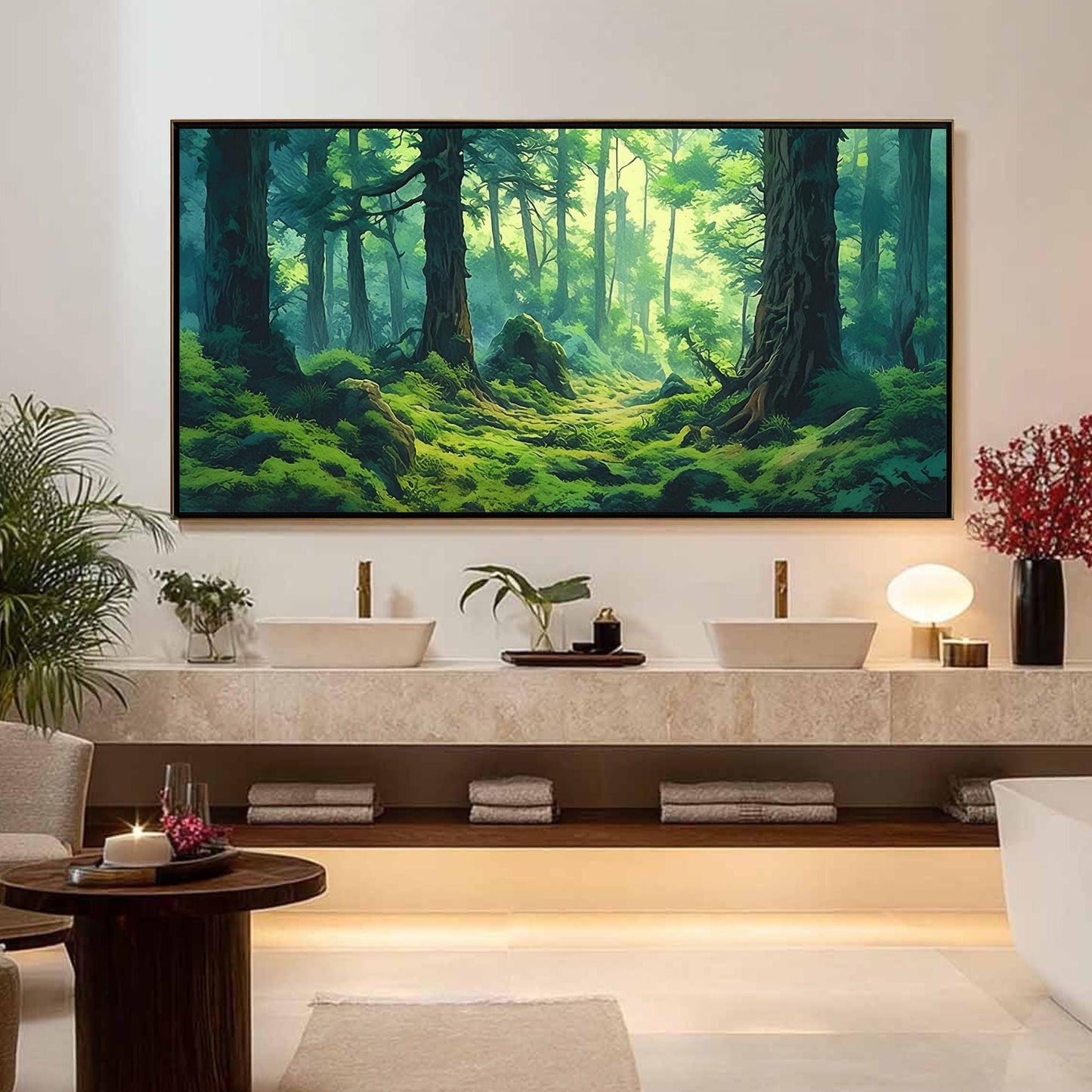 Original Sunlight Forest – Green Forest Tree Wall Art | Abstract Oil Painting, view 1