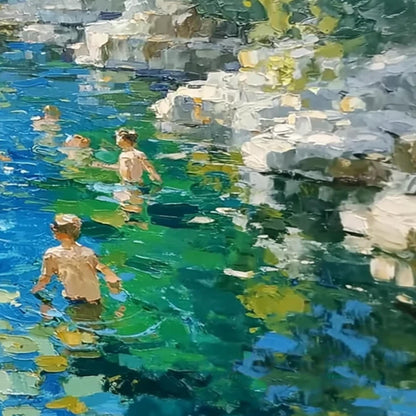 Turquoise and Gold Impressionist Palette Knife Beach Seascape Wall Art – Turquoise Water Canvas Art - Handmade Acrylic - Summer Beach Wall Decor - Nostalgic Home Housewarming Gift