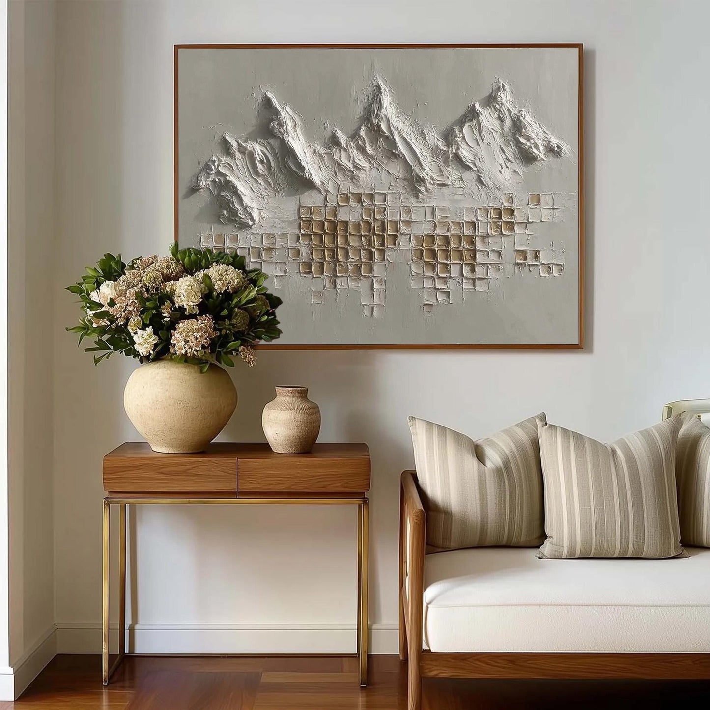 Gold and Grey Minimalist Textured Mountain Range Wall Art – 3D Textured Canvas Art - Handmade Acrylic - Minimalist Wall Decor - Luxury Neutral Home Housewarming Gift