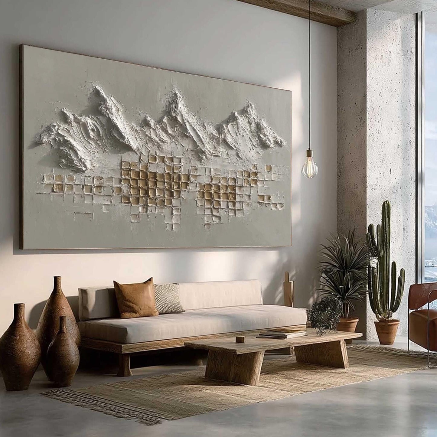 3D Textured Canvas Art - Handmade Acrylic - Minimalist Wall Decor - Luxury Neutral Home Housewarming Gift – Gold and Grey Mou