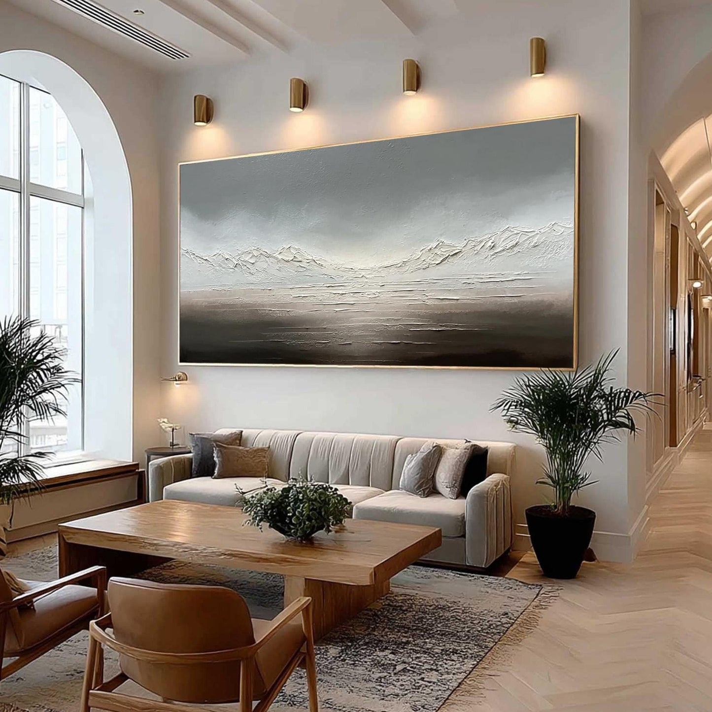 Neutral Landscape Canvas Art - Handmade Acrylic - Zen Wall Decor - Minimalist Home Housewarming Gift – Silver and Grey Mounta