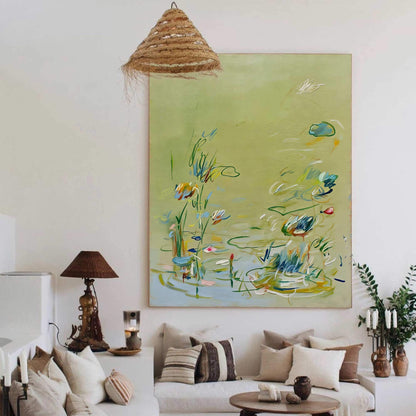 Soft Sage Green Floral Wall Art Abstract Botanical Canvas Painting for Cottage Bedroom Decor