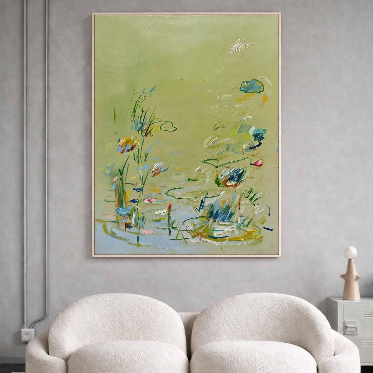 Soft Sage Green Floral Wall Art Abstract Botanical Canvas Painting for Cottage Bedroom Decor