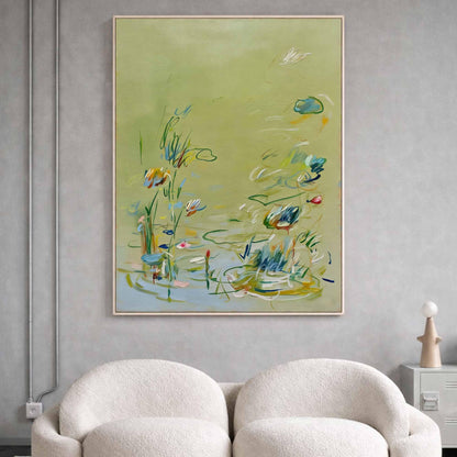 Soft Sage Green Floral Wall Art Abstract Botanical Canvas Painting for Cottage Bedroom Decor