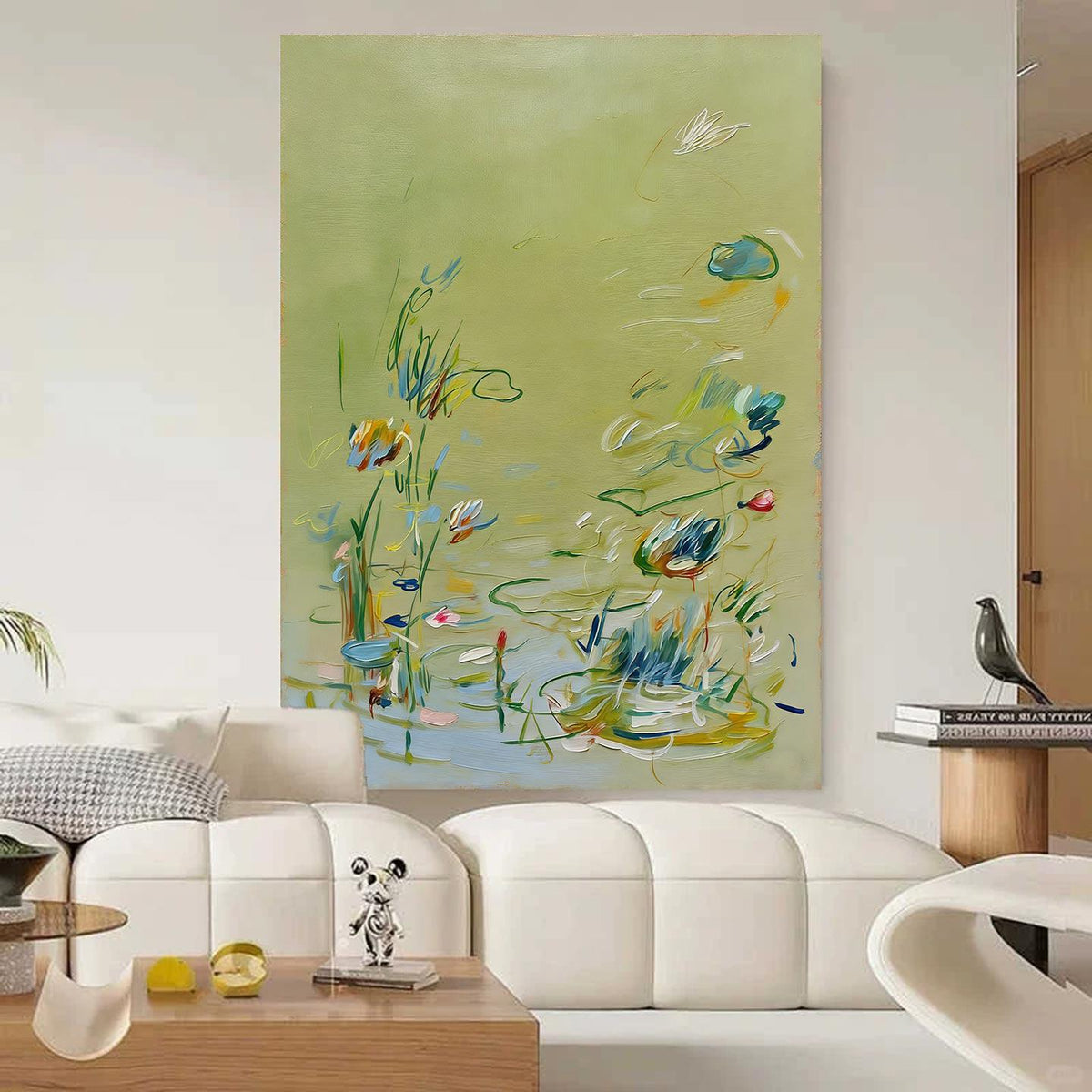 Soft Sage Green Floral Wall Art Abstract Botanical Canvas Painting for Cottage Bedroom Decor