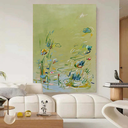 Soft Sage Green Floral Wall Art Abstract Botanical Canvas Painting for Cottage Bedroom Decor