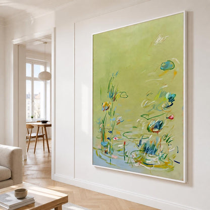 Soft Sage Green Floral Wall Art Abstract Botanical Canvas Painting for Cottage Bedroom Decor