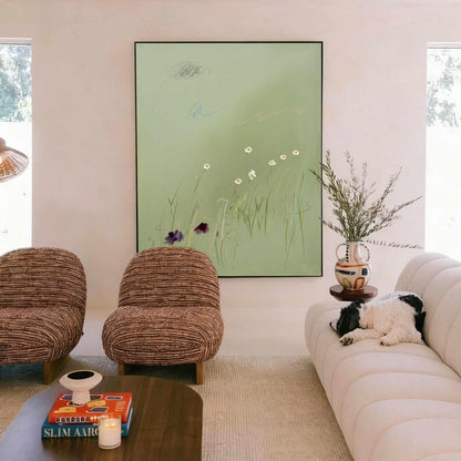 Soft Sage Green Daisy Wall Art Minimal Botanical Canvas Painting for Calm Nursery Decor