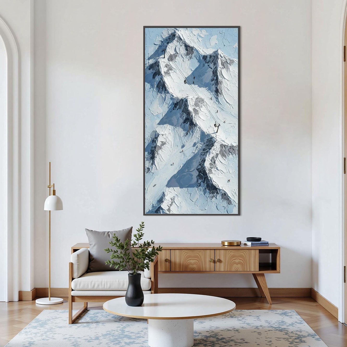 Blue and Grey Abstract Palette Knife Alpine Mountain Wall Art – Snowy Alpine Canvas Art - Handmade Acrylic - Winter Wall Decor - Cabin Home Housewarming Gift