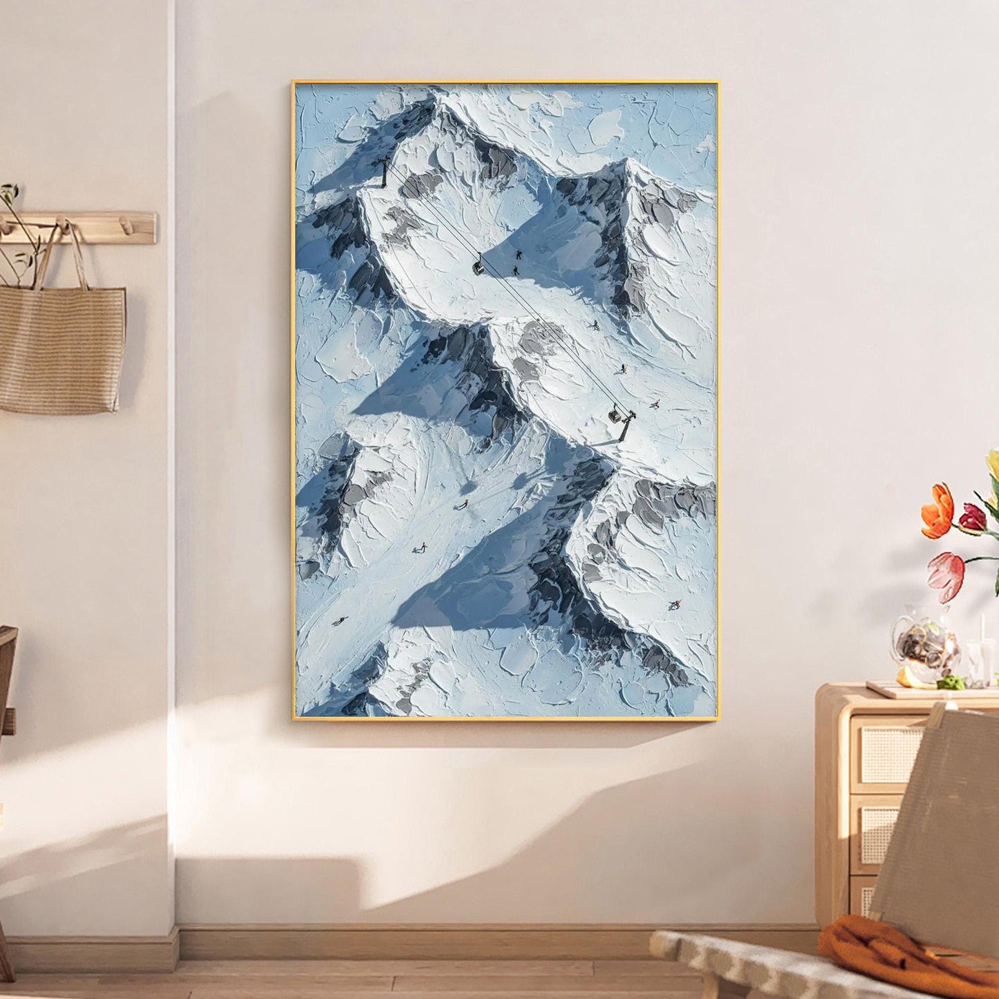Blue and Grey Abstract Palette Knife Alpine Mountain Wall Art – Snowy Alpine Canvas Art - Handmade Acrylic - Winter Wall Decor - Cabin Home Housewarming Gift