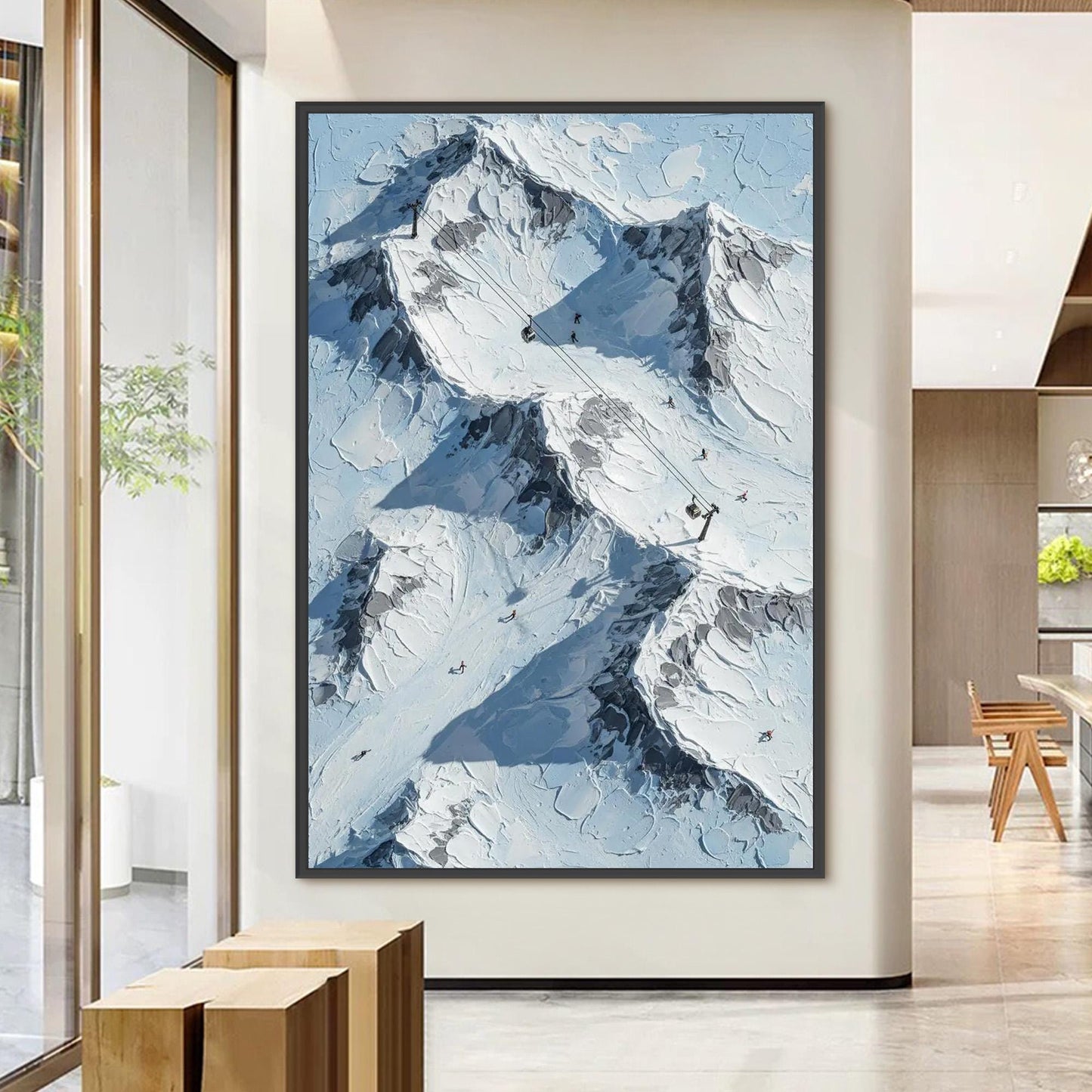 Snowy Alpine Canvas Art - Handmade Acrylic - Winter Wall Decor - Cabin Home Housewarming Gift – Blue and Grey Alpine Mountain