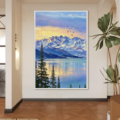 Original – Blue and Amber Sunset 3D Texture Wall Art | Impasto Oil Painting, view 4