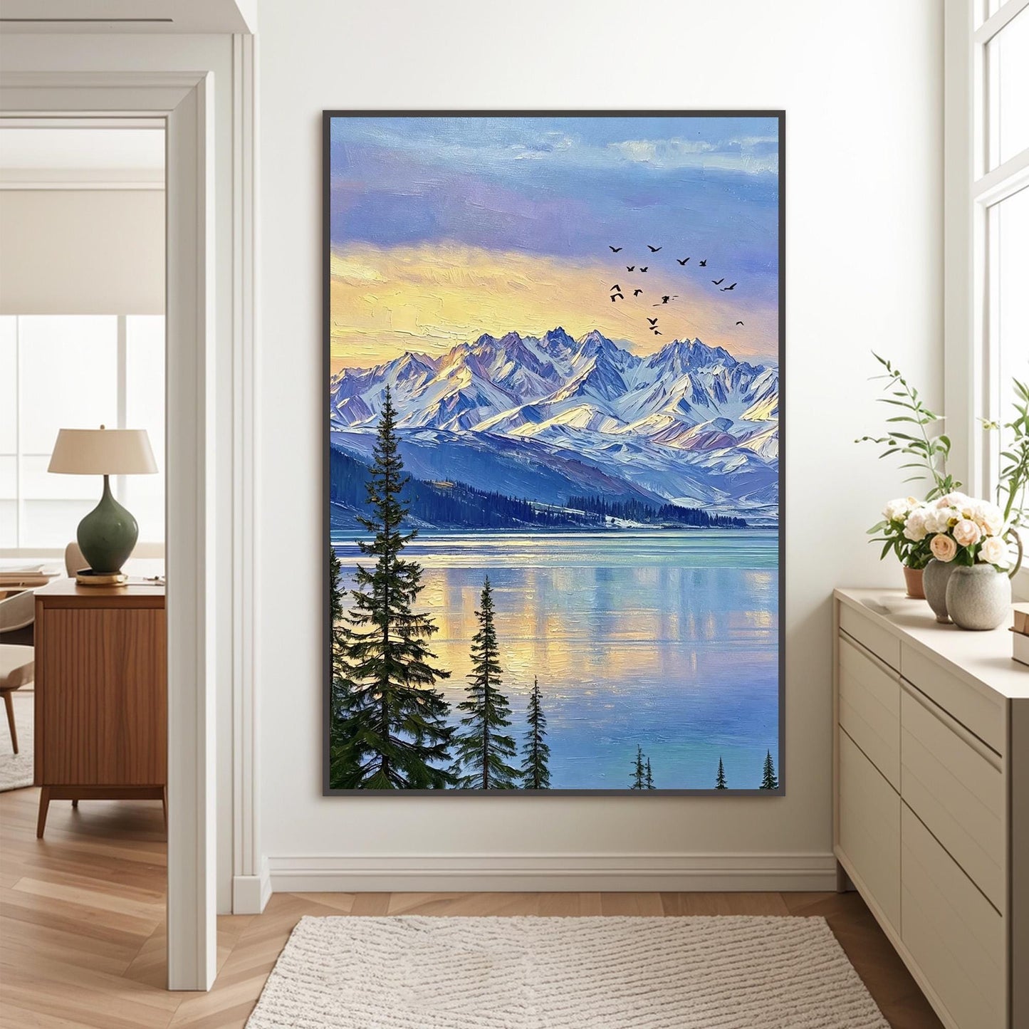 Original – Blue and Amber Sunset 3D Texture Wall Art | Impasto Oil Painting, view 1