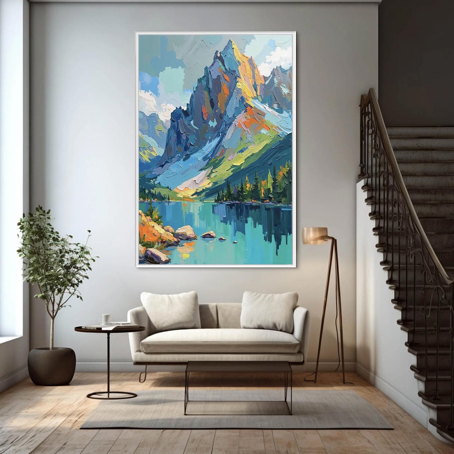 Original – Colorful Lake Landscape Wall Art | Impasto Oil Painting, view 5