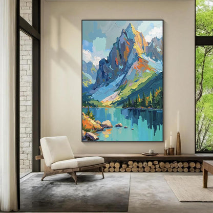 Original – Colorful Lake Landscape Wall Art | Impasto Oil Painting, view 1