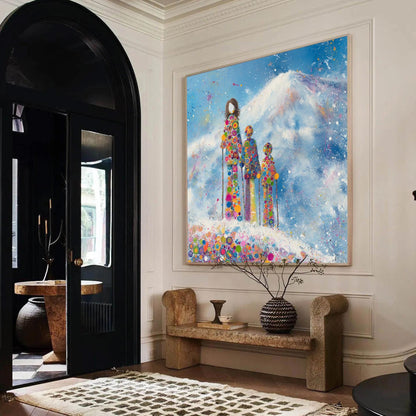 Colorful Winter Canvas Art - Handmade Acrylic - Alpine Wall Decor - Snow Home Housewarming Gift – Colorful Alpine Mountain Wa