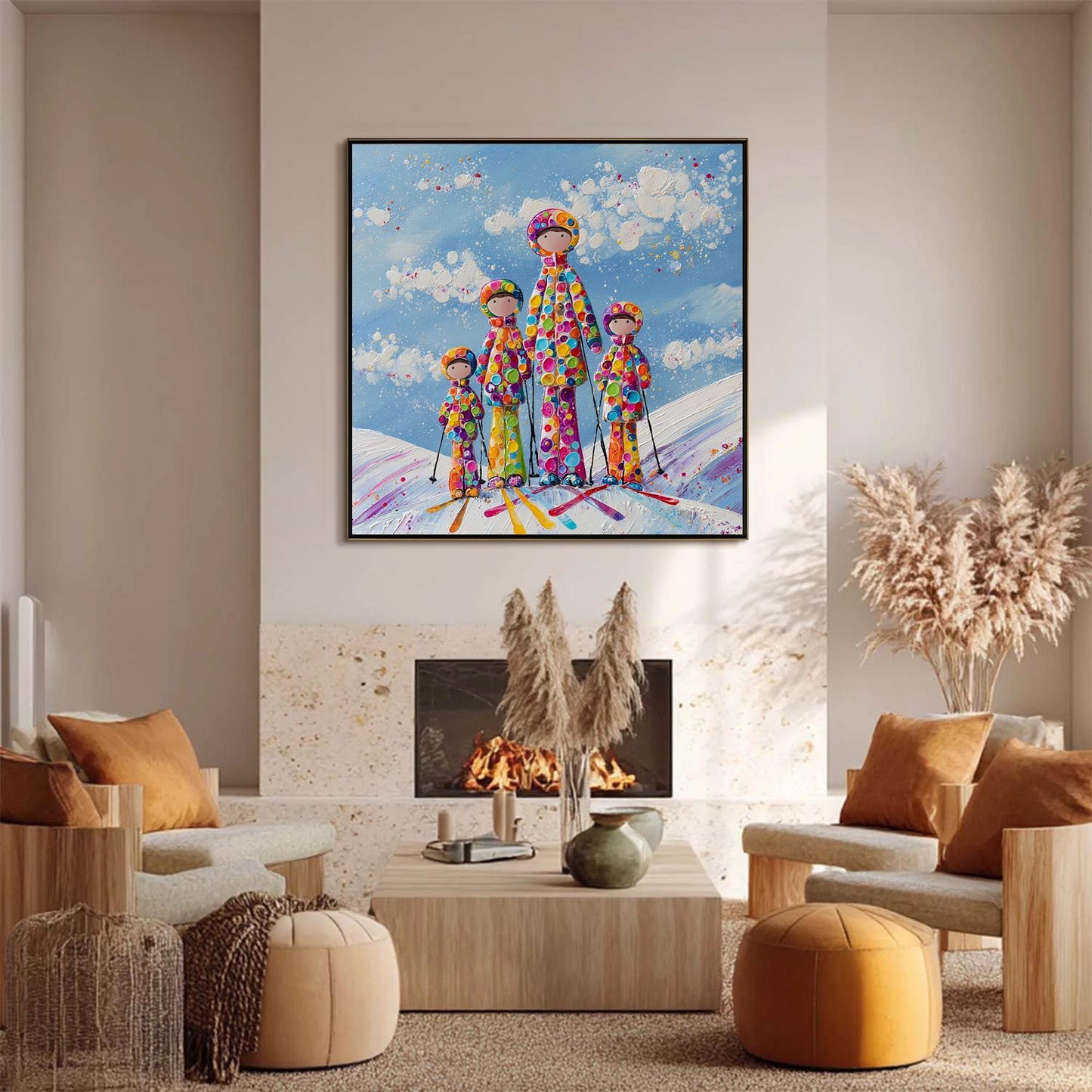 Colorful Impasto Abstract 3D Texture Wall Art – Colorful Polka Dot Canvas Art - Handmade Acrylic - Winter Wall Decor - Nursery Kids Housewarming Gift