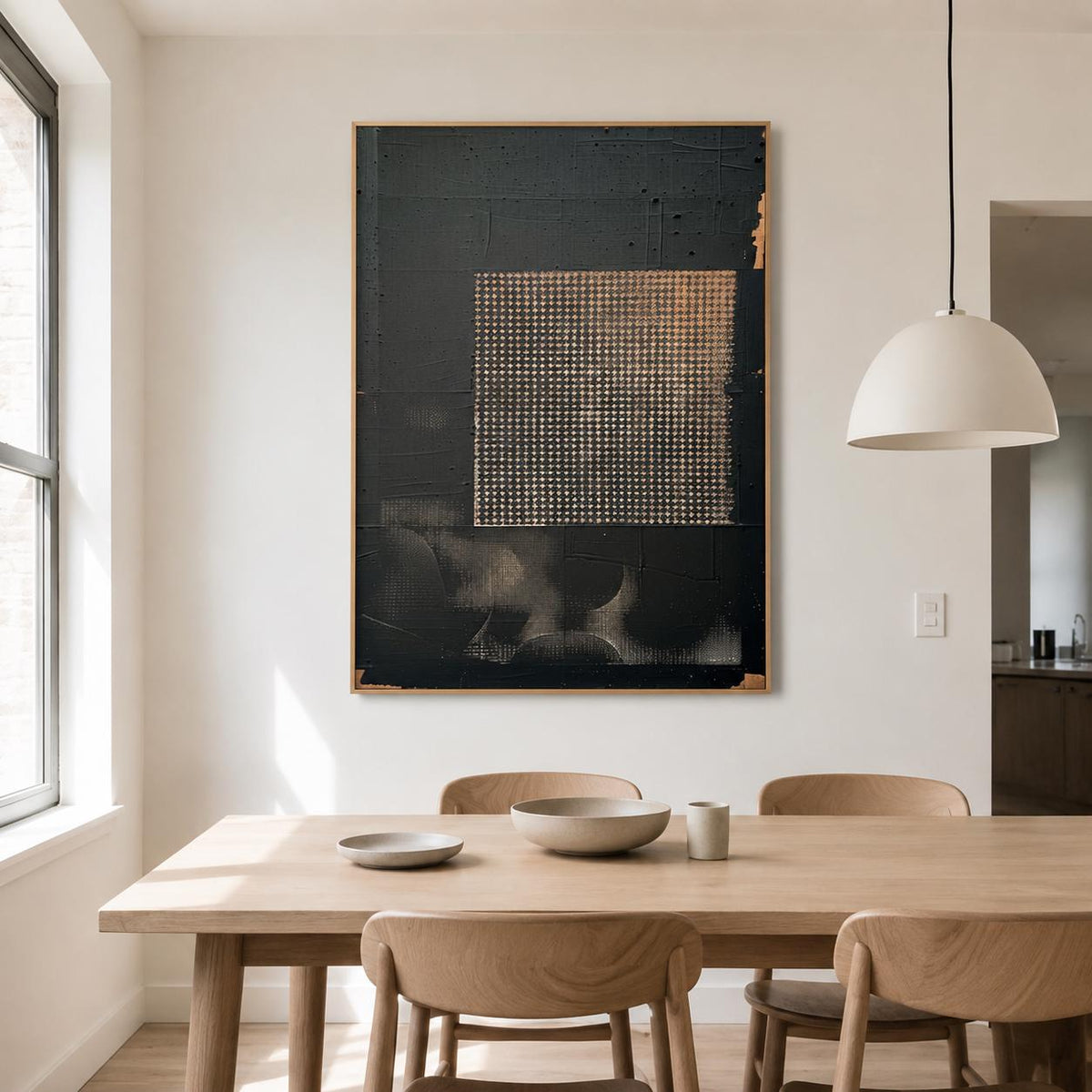 Black Gold Wabi Sabi Wall Art Grid Texture Canvas Painting for Office Decor
