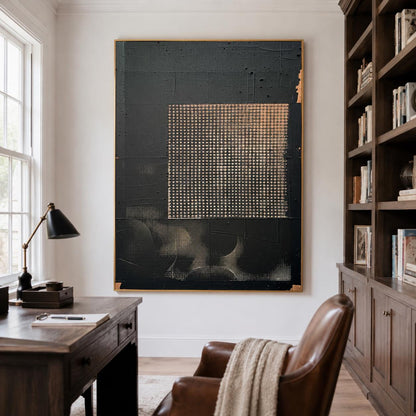 Black Gold Wabi Sabi Wall Art Grid Texture Canvas Painting for Office Decor