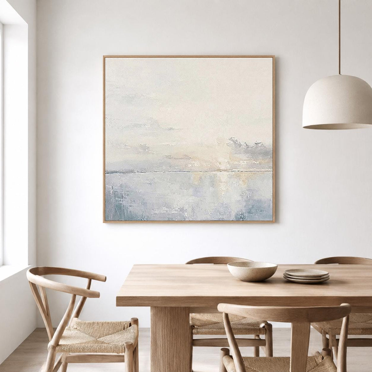 Large Ocean Sunset Wall Art Soft Blue Seascape Canvas Painting for Living Room Decor