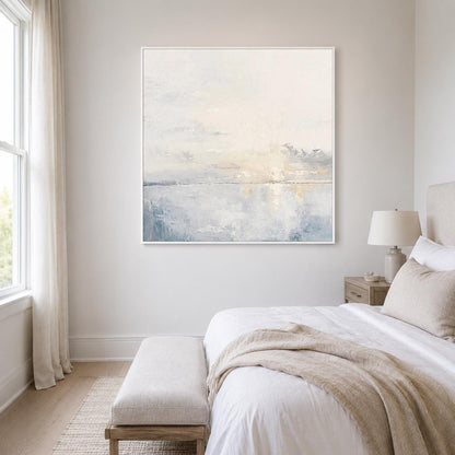 Large Ocean Sunset Wall Art Soft Blue Seascape Canvas Painting for Living Room Decor