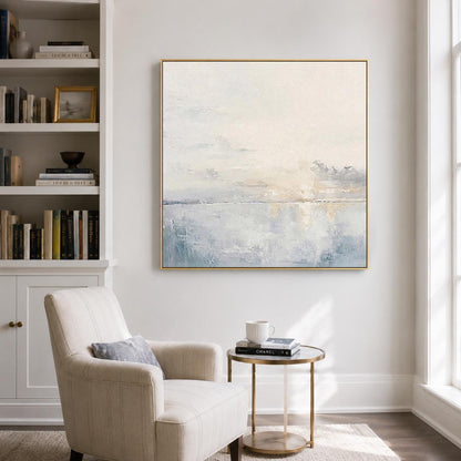 Large Ocean Sunset Wall Art Soft Blue Seascape Canvas Painting for Living Room Decor