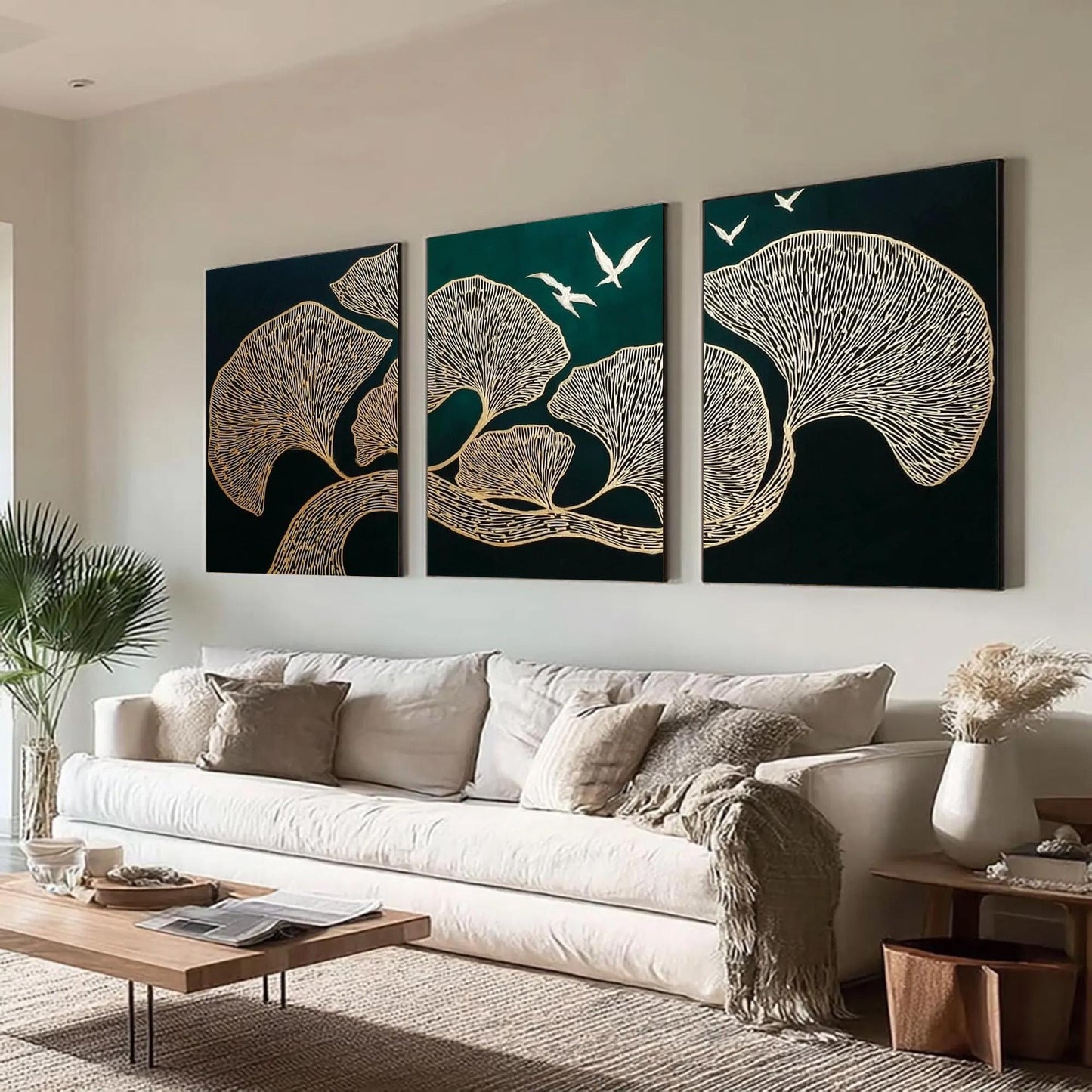 Green and Gold Ginkgo Leaf Wall Art