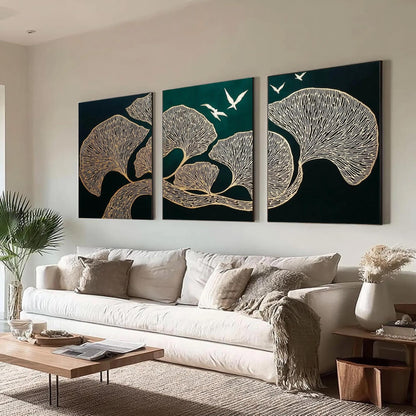 Green and Gold Ginkgo Leaf Wall Art