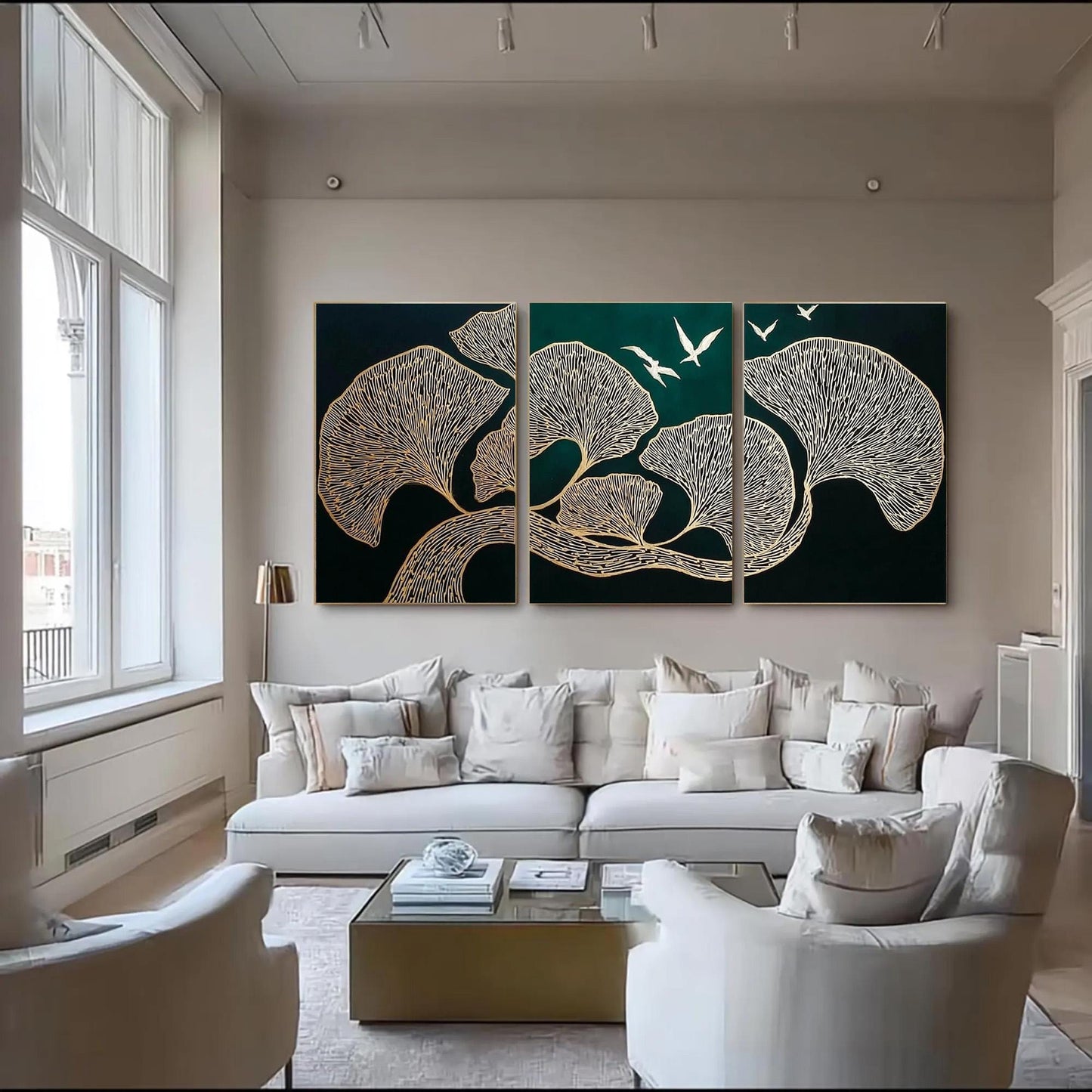 Green and Gold Ginkgo Leaf Wall Art
